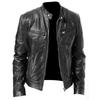 Jachetă la Modă Guler Înalt Casual Primăvară și Toamnă Nouă Fermoar Croială Slim Fit Jachetă de Motociclist din Piele pentru Bărbați