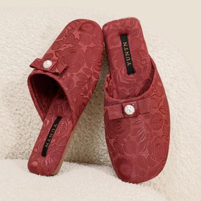Fashion Fashion String Bead Bow Decoration Slippers Women Elegant Round Toe Rose Totem Designer Shoes Comfort Lightweight Home Slippers