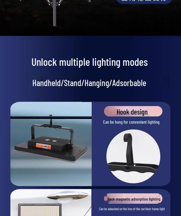 Rechargeable LED Stall Lamp: Portable Night Market, Outdoor, Camping & Emergency Lighting with Strong Brightness and Adjustable Bracket.
