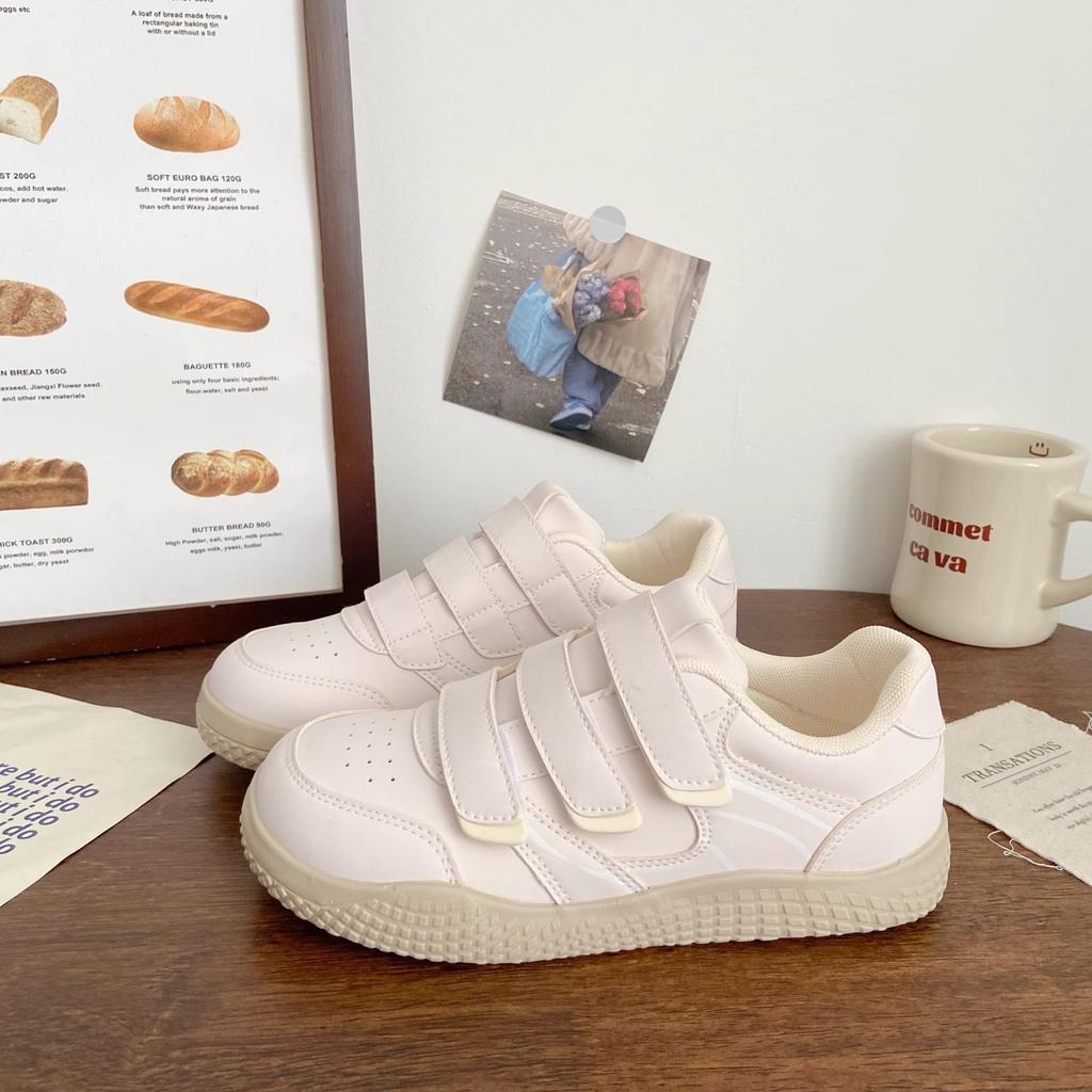 Pink Velcro Board Shoes Female Ugly Cute Autumn New Chic Niche Moral Training Leather Surface Student Sports Little White Shoes