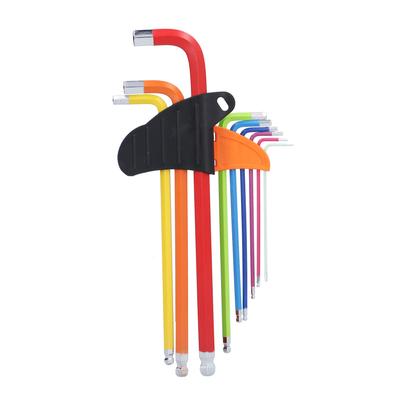 9Pcs Hex Wrench Key Set Multi Colour Chrome Vanadium Steel Ball End Long Arm Tools 1.5?10mm