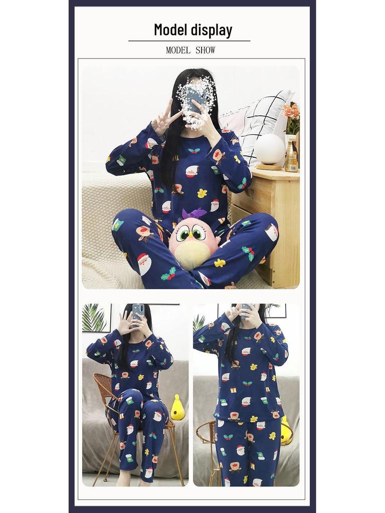 Santa Claus Pajama Set - Crew Neck, Long Sleeve, Sweet & Cute Style, Skin-Friendly Homewear for Dorms