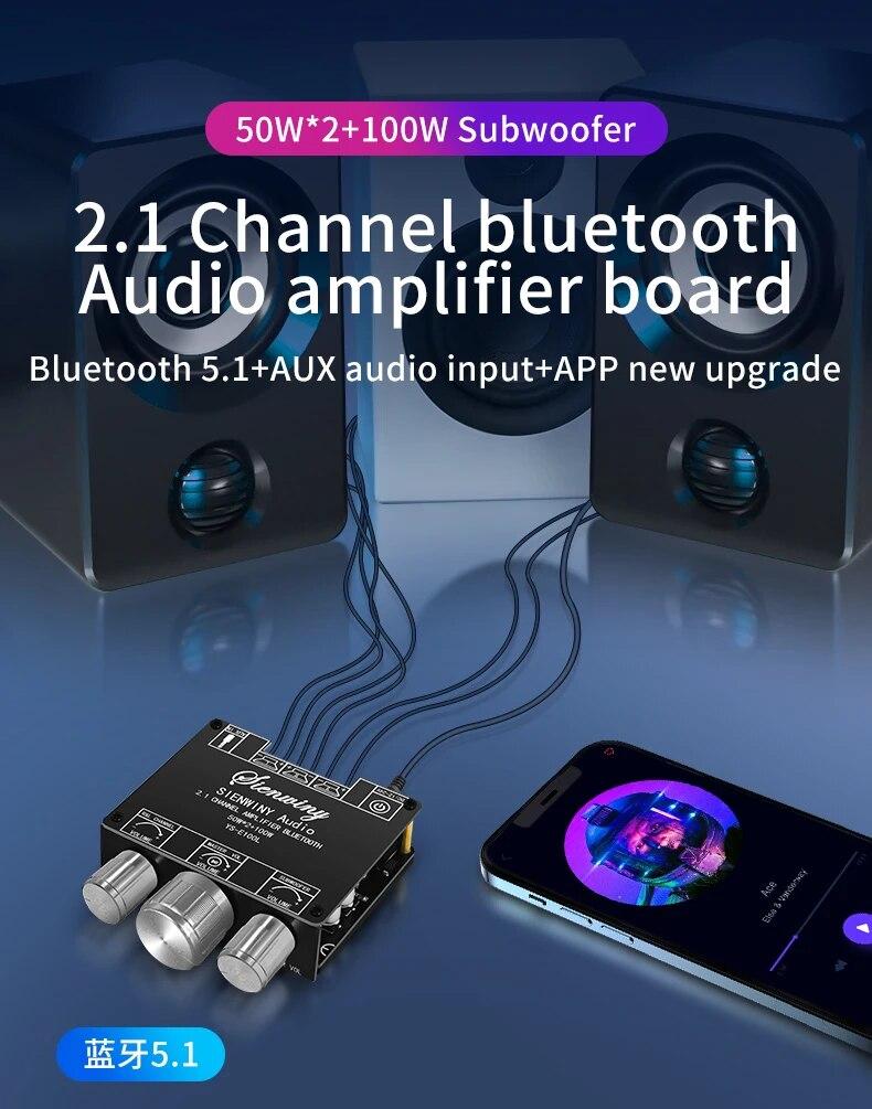 YS-E100L Stereo Audio Amplifier 2.1 Channel Bluetooth-Compatible 5.1 Wireless Audio Amplifier 50WX2 Subwoofer AMP APP Control