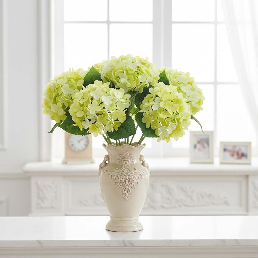 4Pcs Green Artificial Hydrangea Flowers, Large Hydrangea Flower,Fake Hydrangea with Stems, for Indoor Wedding Table Centerpieces Party Decor