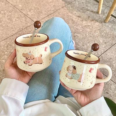 Vysoce hodnotný hrnek v ins stylu, roztomilý hrnek na kávu se štěnětem, domácí keramický hrnek na vodu, narozeninový dárek pro dívky