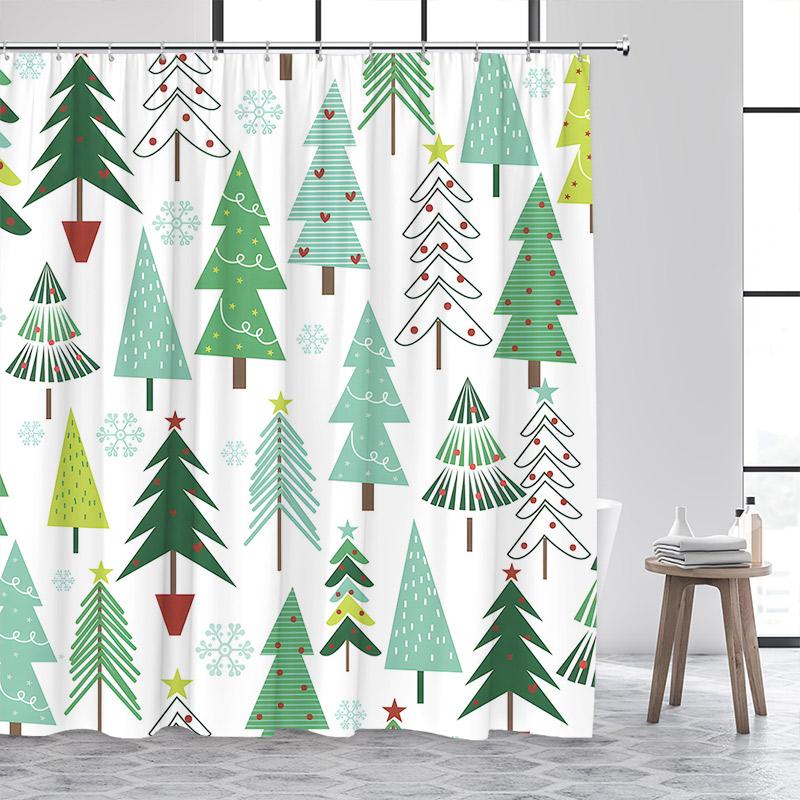 Blue Christmas Tree Shower Curtain Winter Snowflake Pine Trees New Year Christmas Bath Curtains Fabric Bathroom Decor With Hooks