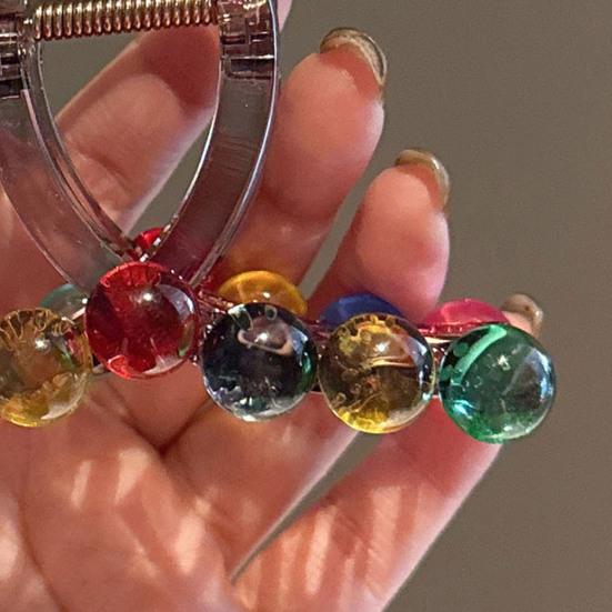 Yousheng Hair Claw Colorful Transparent Beads Decor Hair Clip Strong Grip Non-Slip Large Size Back Head Shark Hair Claw Hair