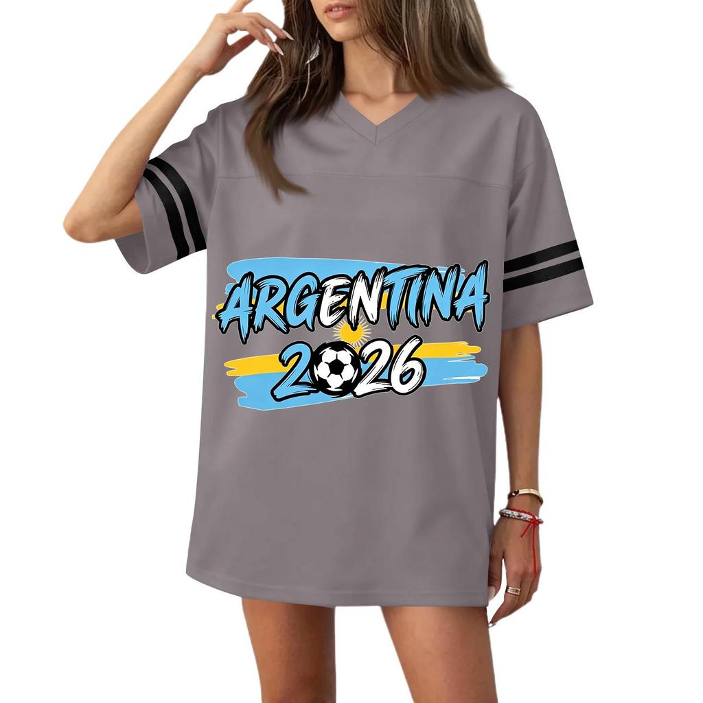 Women’s Casual V Neck Short Sleeve T Shirt with Soccer Themed Graphic Print and 2026 Lettering for Sports and Wear