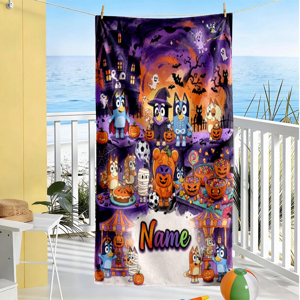 Halloween Bluey Family Customize Your Name Beach Towel Quick-Dry Soft Microfiber Portable for SwimmingBeachCamping Travel Beach AccessoriesGym