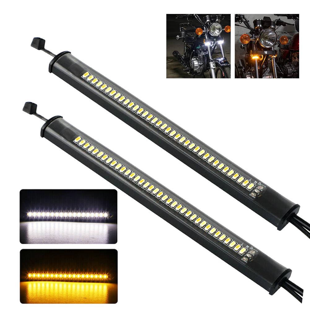 2PCS 12V LED Motorcycle Turn Signal Light & DRL Fork Flasher Amber Flashing Lamp White Strip Blinker Auto Accessories U2A8