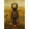 Vintage Lonely Boy Bot Toy Sunflowers Posters Wall Art Canvas Painting Nordic Poster Print Wall  for Kidsroom Nursery Decor