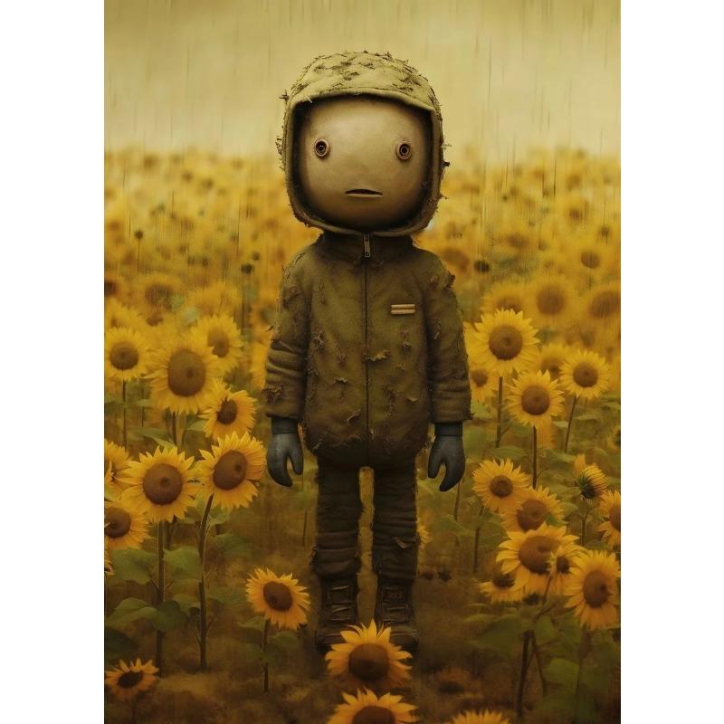 Vintage Lonely Boy Bot Toy Sunflowers Posters Wall Art Canvas Painting Nordic Poster Print Wall  for Kidsroom Nursery Decor