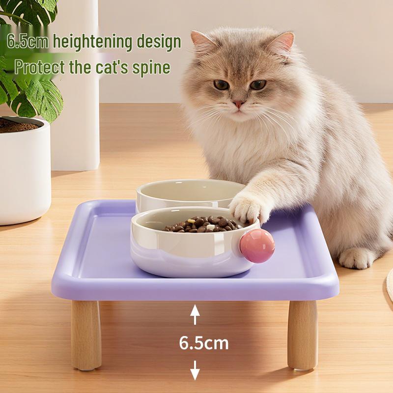 Elevated Ceramic Cat & Dog Bowl Stand - Leak-Proof, Neck Protection, Multifunctional for Dining & Water