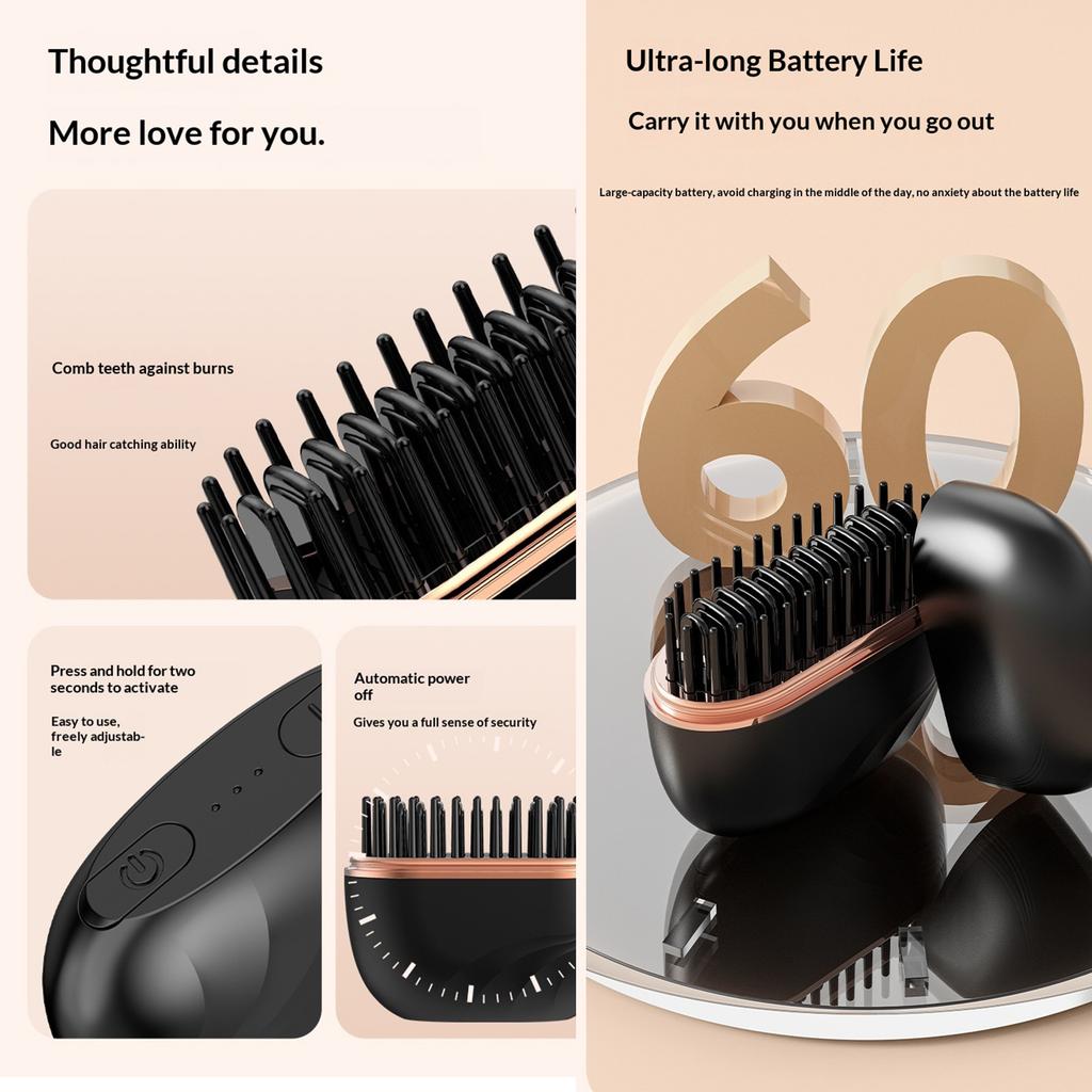 Portable Mini Straightening Comb Cordless Hair Straightener Brush Portable Hairstyling Tool Anti-Scald ShellUSB Charging Brushes