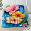 (2D Flat Printing) 1pc Vibrant Tropical Hibiscus Floral Design Print Blanket - Lightweight Flannel Throw for Sofa Bed Travel Campi