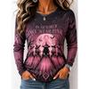 Women Halloween Full Bat Print Long Sleeve T‑Shirt Crew Neck Casual Gothic Fall Party Graphic Top