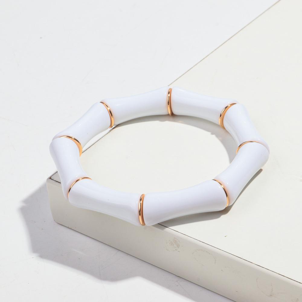 Retro Chunky Bamboo Curved Tube Acrylic Bracelets for Women New Trendy Resin Beaded Stretchy Stack Bangle Couple Jewelry Gifts