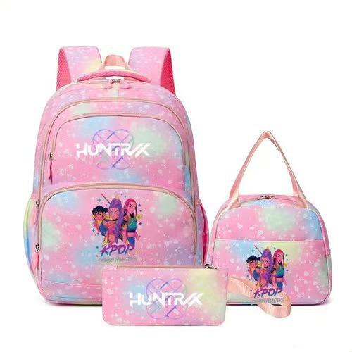 Girls' Group Printed Backpack, Teenage Girl Student Schoolbag, Children'S Large-Capacity Schoolbag Three-Piece Set