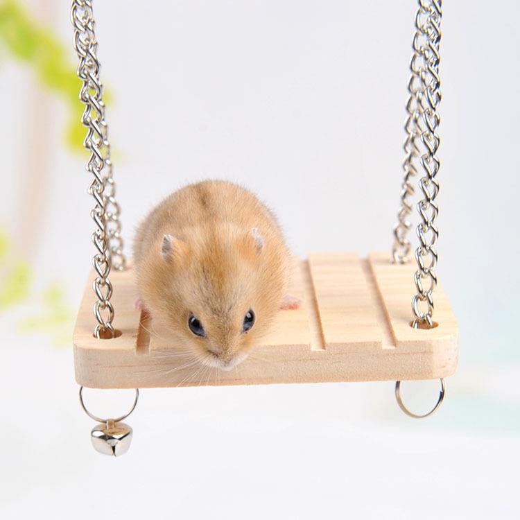 Wooden Swing Hammock & Bell Toys for Hamsters and Small Pets