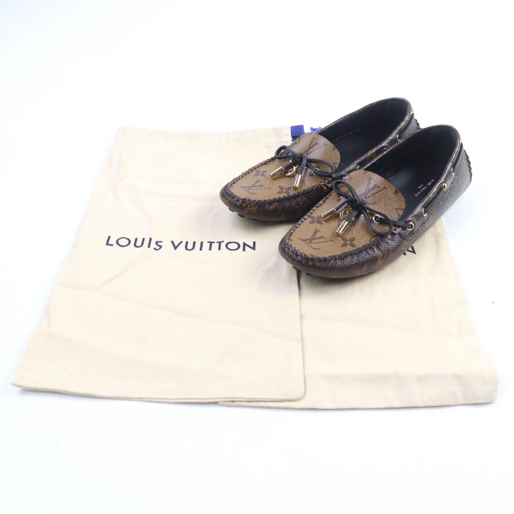 Excellent LOUIS VUITTON Driving Shoes Gloria Lyne Brown Leather Women 38.5 Used