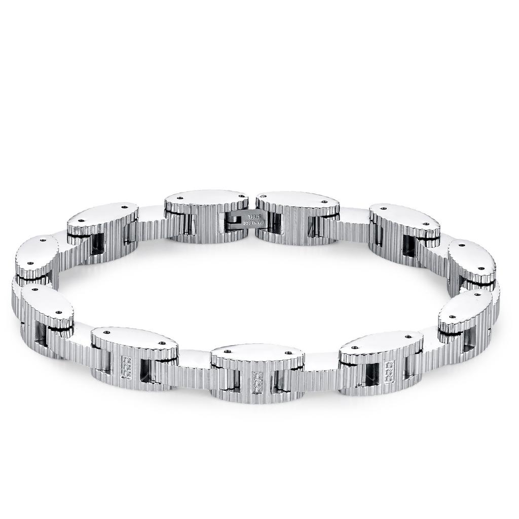 Zircon Inlay Stainless Steel 18K Gold Plated Anti-Tarnish Luxury Statement Jewelry for Women Men Bracelet Watch Band Style Chain