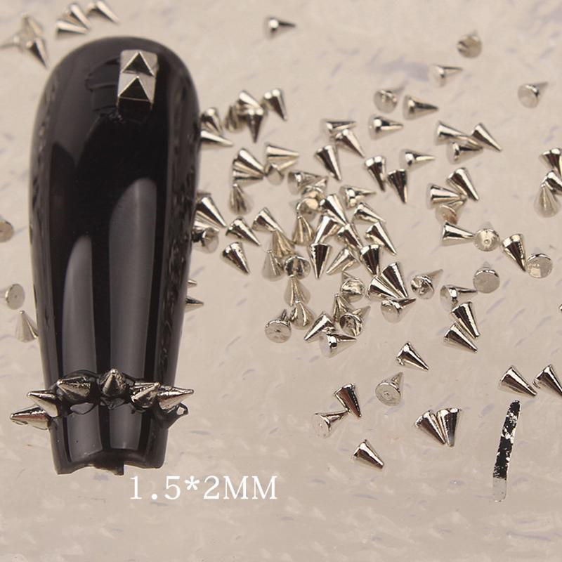 

100 шт. Шипы на ногти Металлические заклепки Коническая форма Панк-стиль Хэллоуин Нейл-шармы Плоская задняя часть Заклепки 3D Сплав Украшение для ногтей S серебряный