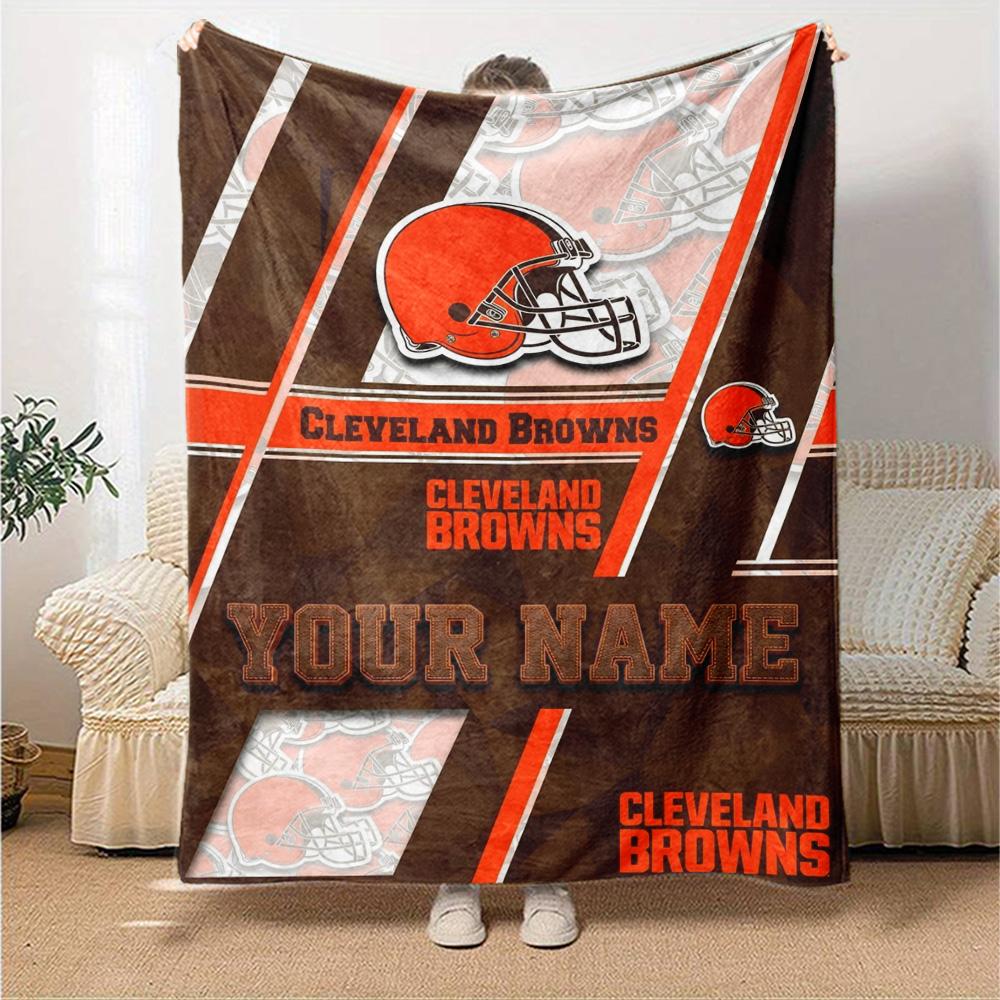 Name Custom Cleveland Browns Print Flannel Blanket High Quality Warm Comfortable Cover for All Seasons Perfect for Gifts Home Decor