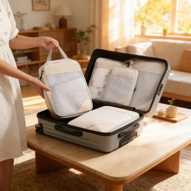 Lightweight Clothing Compression Cubes 3pcs Portable Storage Bags Luggage Organizer Household Outdoor Travel Daily Sorting Tools