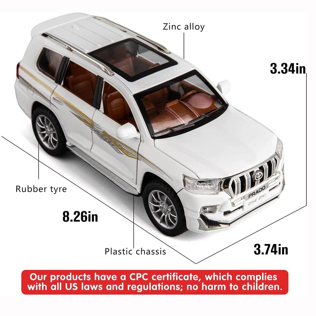 Model auta Toyota Prado v měřítku 1/24, stahovací auto ze zinkové slitiny se zvukem a světlem pro děti, chlapec, dívka dárek
