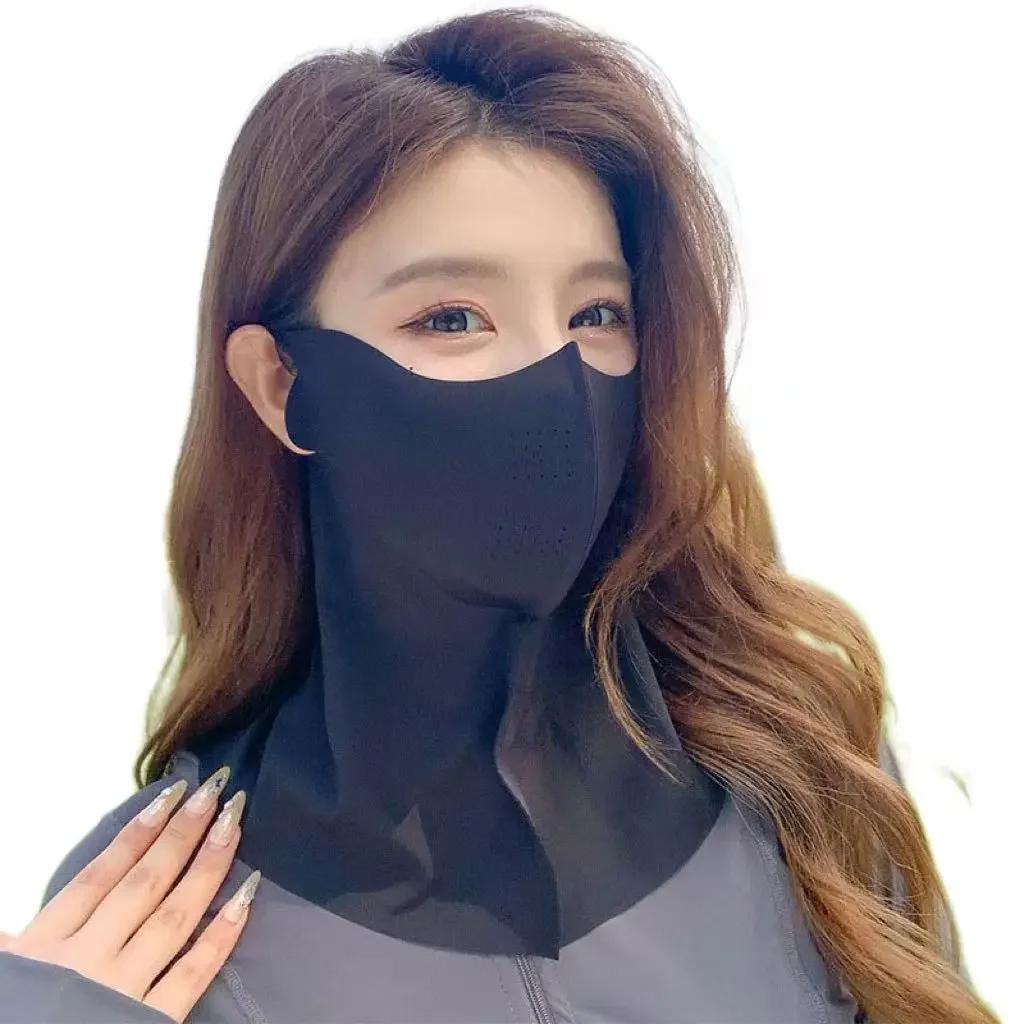 Summer Full Face Hyaluronic Acid Sunscreen Mask UPF 50+UV Protection Breathable Ice Silk Mask for Ladies and Men's Outdoor Spor
