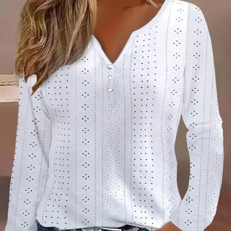 

BITCED Женская осенняя рубашка с длинным рукавом и V-образным вырезом, однотонная, с шитьем XXL белый