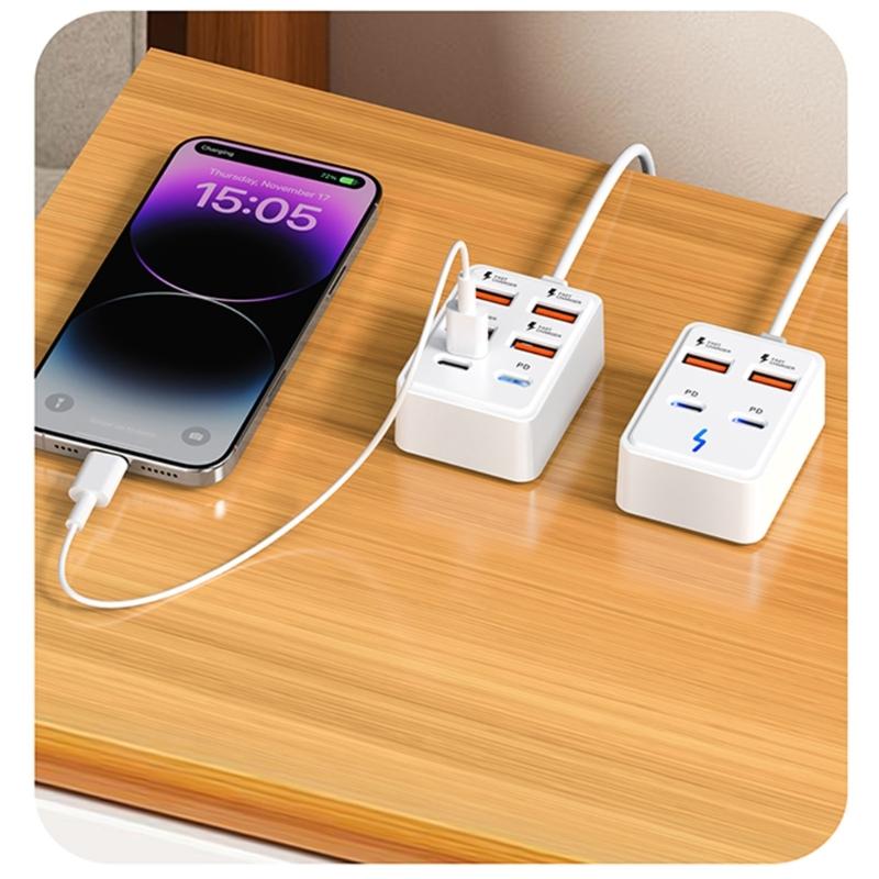 4/6 Port USB Charging Adapter Splitter With Data Transfer And Power Delivery For Phones Tablets Laptops
