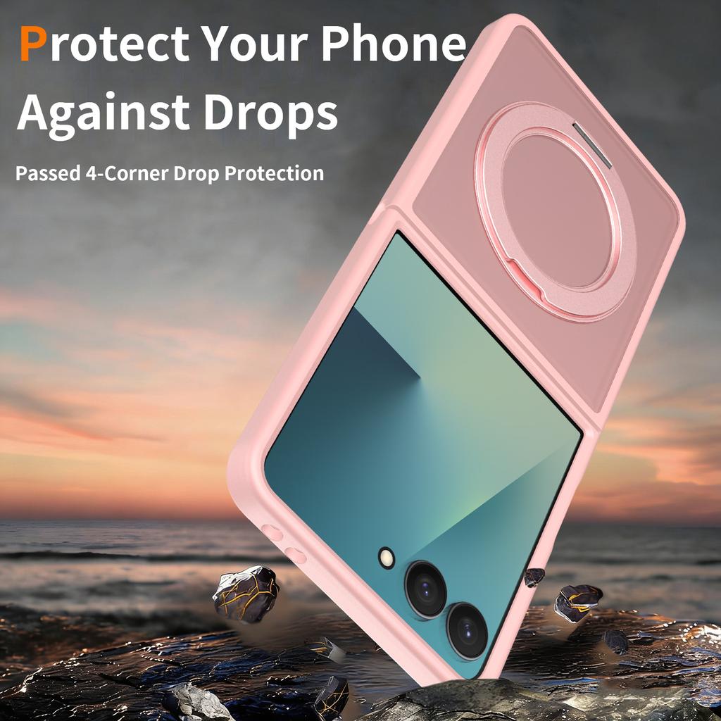 For Samsung Galaxy Z Flip 7 Magnetic Mobile Phone Case with Ring Kickstand Matte 360° Spin Stand Cover with Ring Holder New 2026