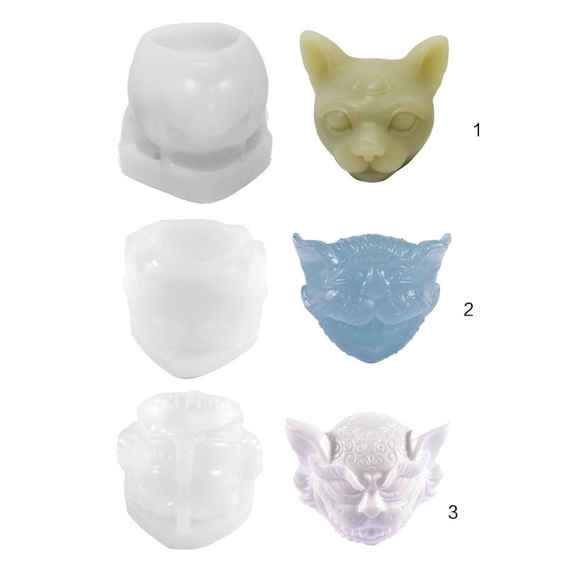 Cute Evil for Cat Animal Candle Mold 3D Abstract Resin Epoxy Casting Molds for Home Decor Ornament Aromatherapy Mold
