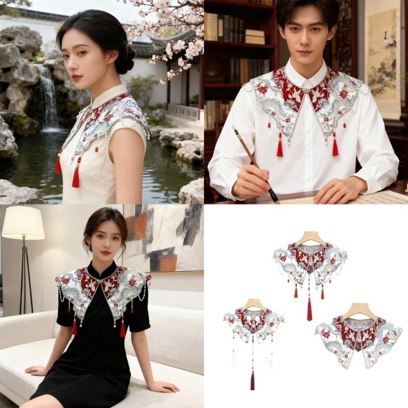 Bead Embellished Detachable Shoulder Collar With Intricate Embroidery Lightweight Polyester Fashion Accessory For Prom Event