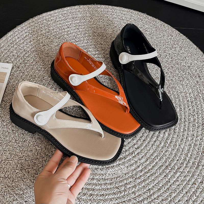 Fashion Black Women's Beach Shoes Thick Sole Soft PU Leather Platform Flat Sandals for Lady 2025 Summer Casual Light Footwear