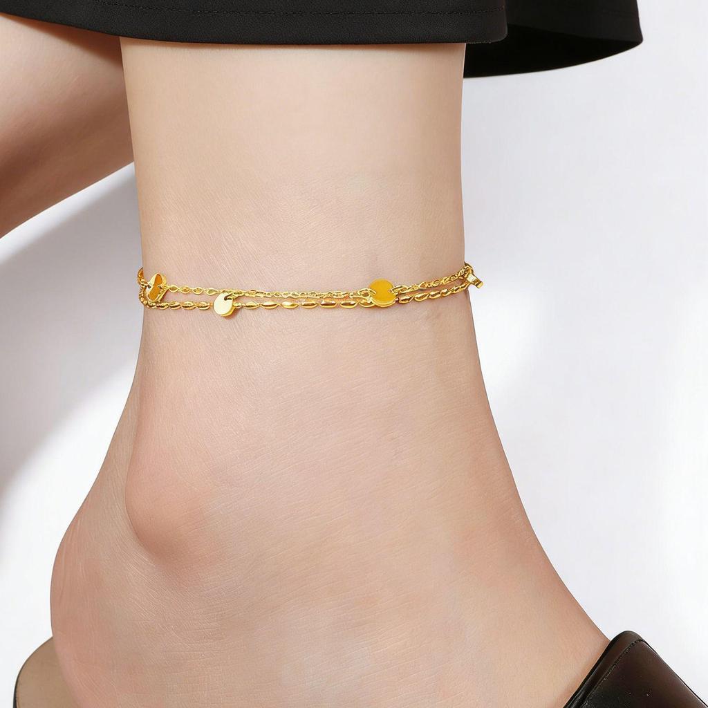 Tide Double-Layer Heart Anklet: 18K Gold-Plated Titanium Steel, Non-fading Fashion Light Luxury for Women