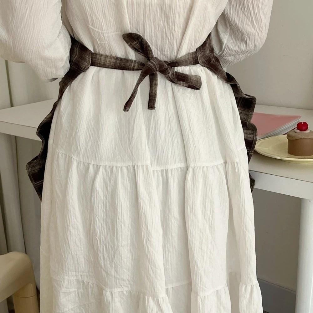 with Pocket Korean Style Apron Fashion Kitchen Cafe Baking Apron Floral Plaid Half Apron Man Woman