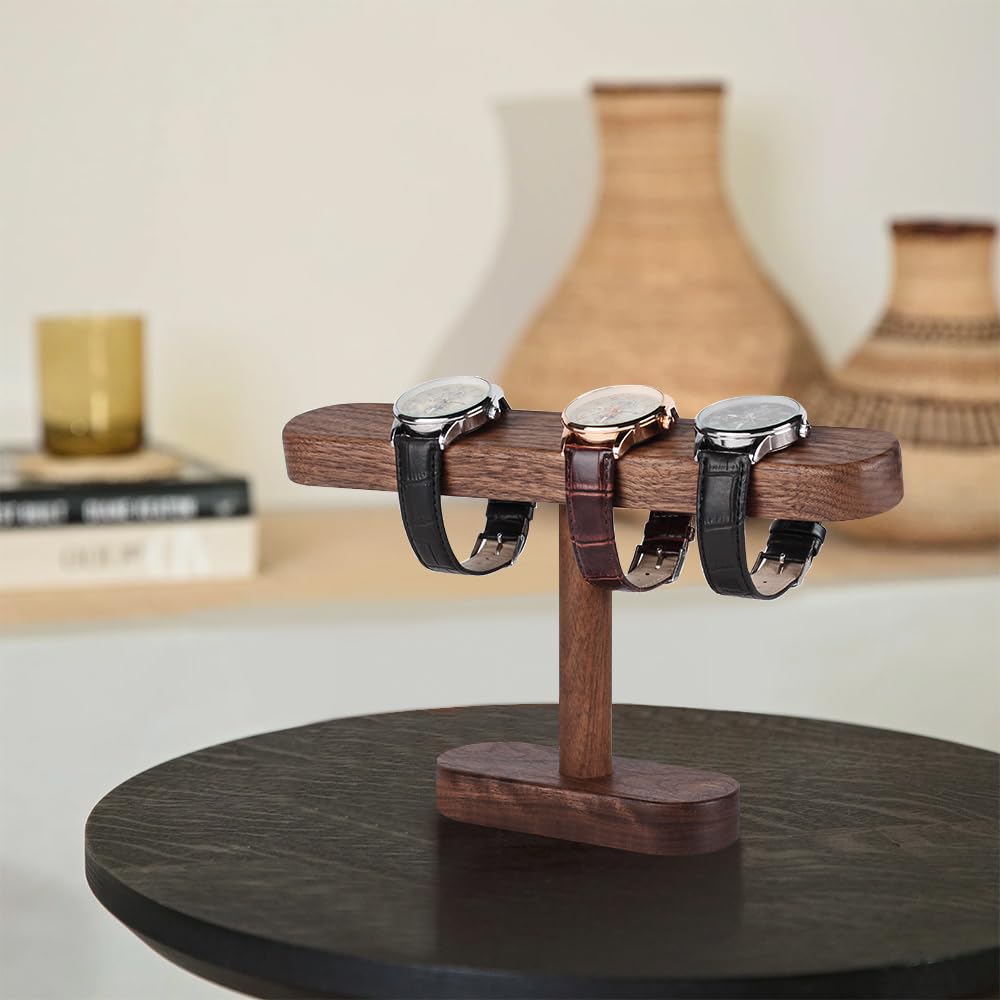 Baskiss Premium Wooden Watch Stand, Display and Storage for 2-4 Watches, Walnut, Dark Brown