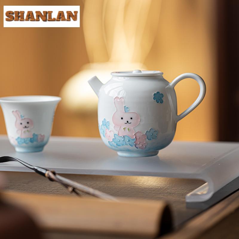 145ml Hand-painted Rabbit Teapot Elegant Tea Infuser Pot Household Tea Maker Kettle With Ball Hole Kung Fu Tea Tableware Gift
