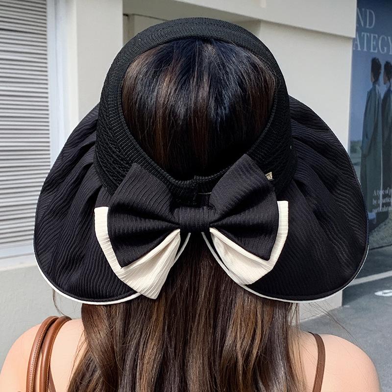 Summer Two Tone Big Bow Sun Hat Fashionable Sweet Breathable Empty Top Hat Big Brim Sun Hat