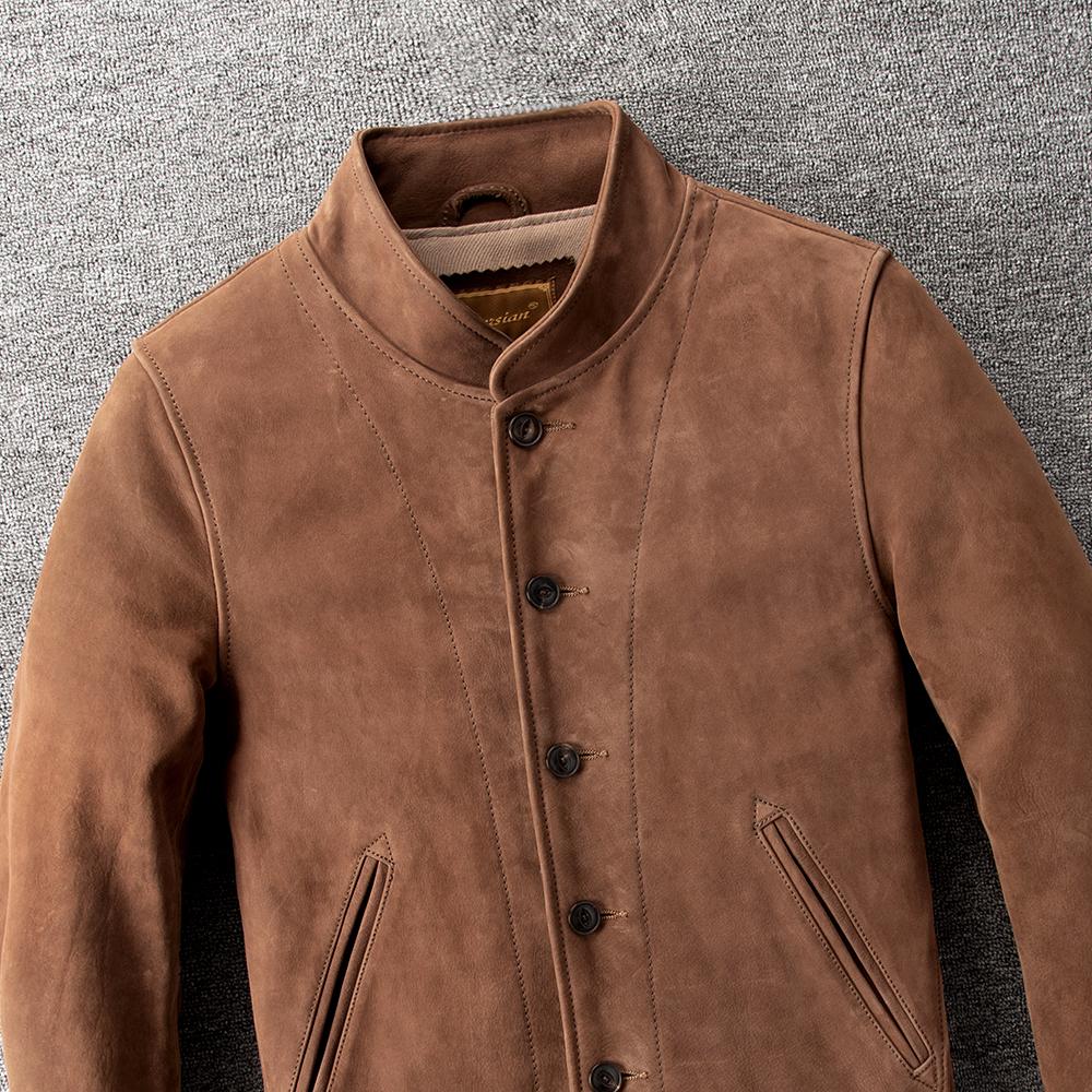 Brown Uncoated Natural Cow Leather Jackets Men Genuine Cowhide Leather Einstein Coat Slim Fit Jacket Man Business Clothes Autumn