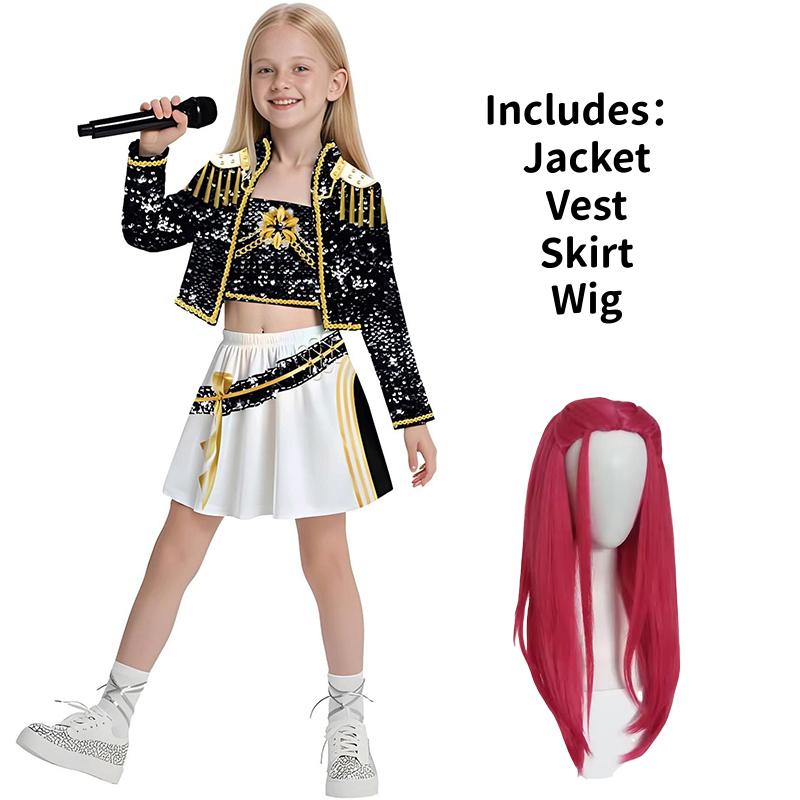 Costume da Cosplay Kpop Hunters Stage per Bambine Ragazze Anime Hunters Outfit da Cosplay Parrucca Completo Costume da Gioco di Ruolo per Feste di Halloween