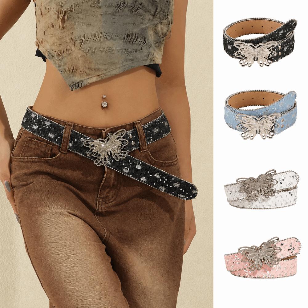 Denim Retro Fashion Belt Butterfly Wide Edge Waist Belt New Casual Versatile Belt