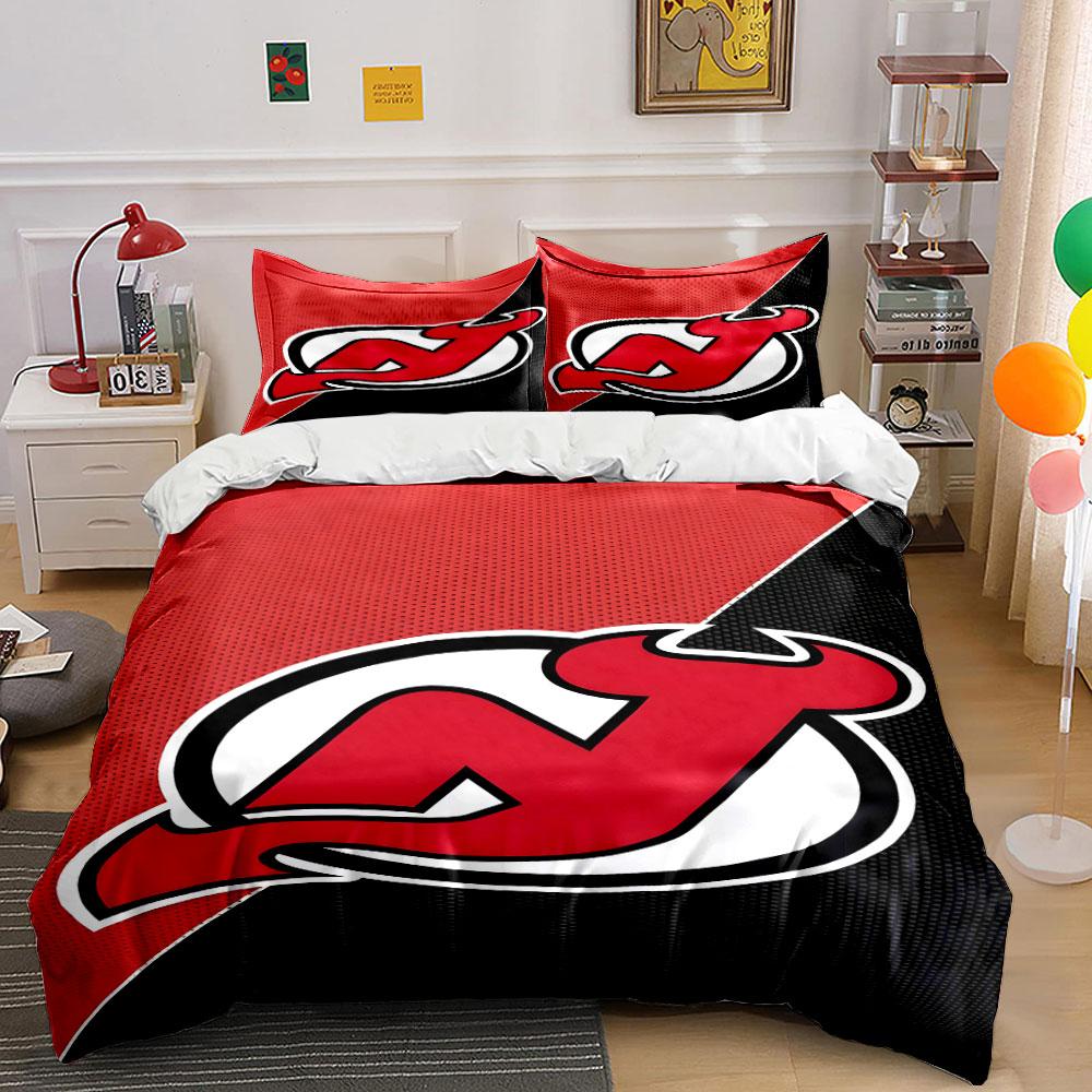 Red Devil Logo on Black and Red Background Print Bedding Set Duvet Cover Pillowcases (1* Duvet Cover 2* Pillowcases Do Not Include Comforter)