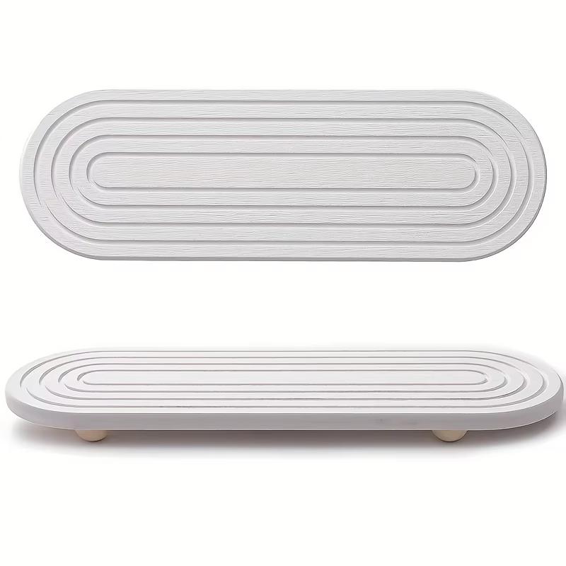 Diatomite Fast Dry Draining Tray Non Slip Wooden Feet for Bathroom Kitchen Countertop Cup Glass Drying Pad