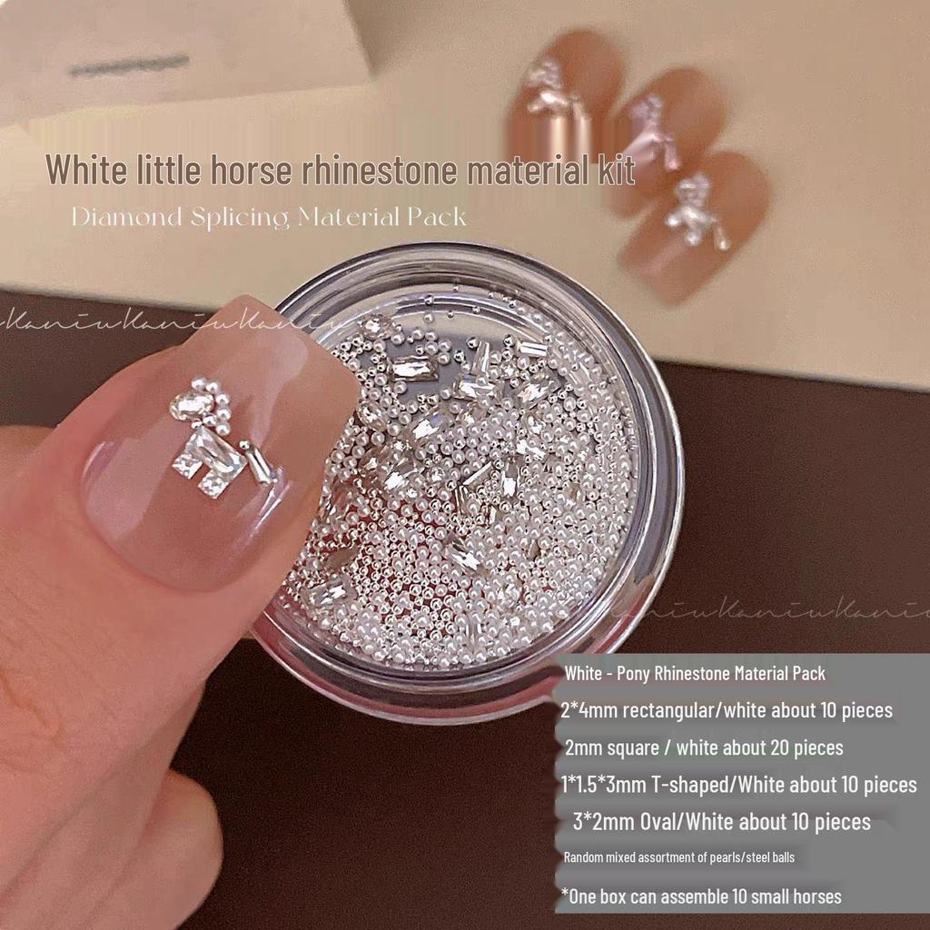 New Year Little Horse Sparkly Zirconia Rhinestone Nail Art Kit - High Quality Strips, Irregular Shapes, Pearls & Rhinestones