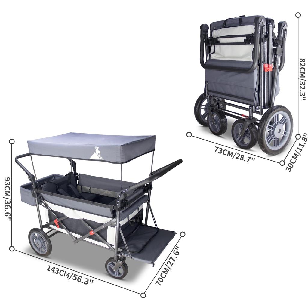 Topwell Carry Wagon mit Outdoor-Wagen mit Sitz und Sitz, große Kapazität, 120 kg Tragkraft, Outdoor-Wagen, geeignet für Familien im Freien und zum Tragen schwerer Lasten