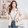 Women's Lamb Shearling Winter Coat with Contrast Trim