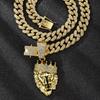 Men's Hip Hop 3D Crown Lion Head Pendant Necklace, with 13mm Cuban Chain  Animal Lion Head Rock Necklaces Fashion Punk Jewelry